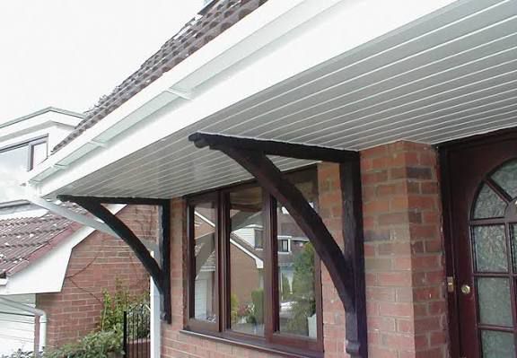 Soffit cladding installed under porch canopy