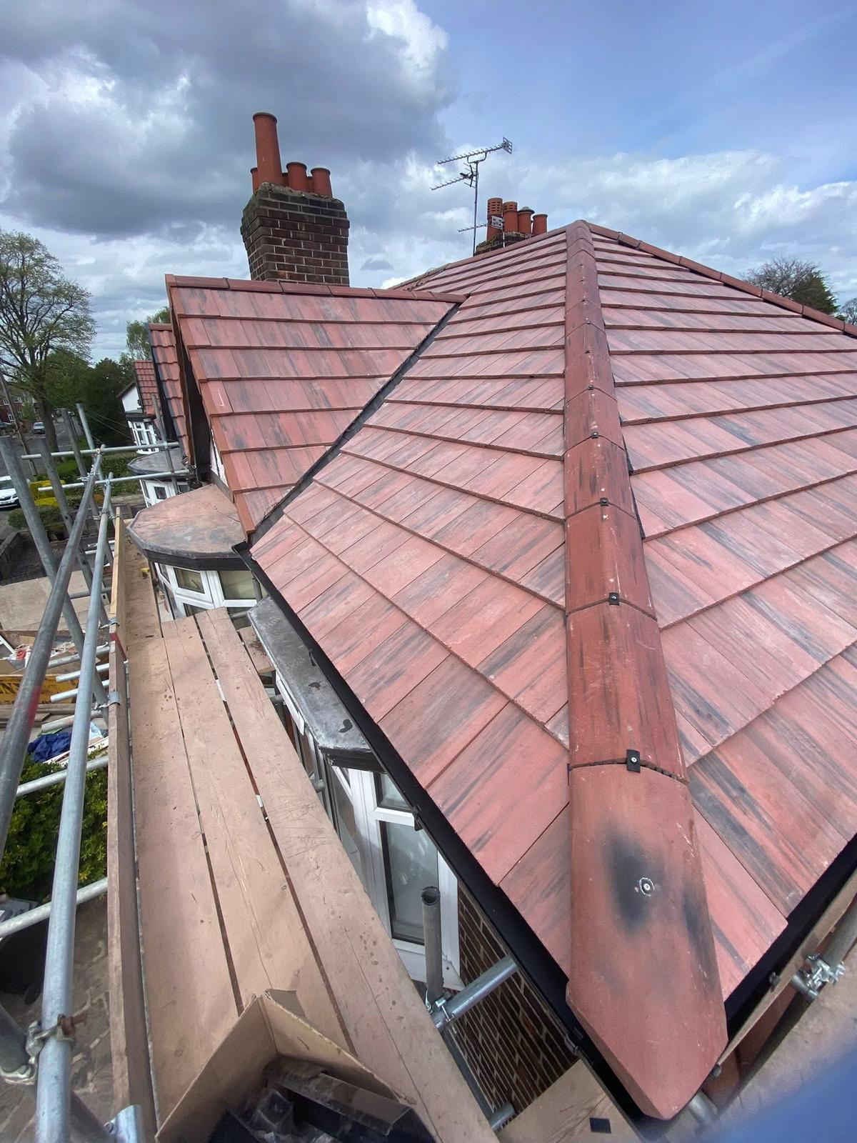 Full roof replacement with new plain tiles and scaffolding