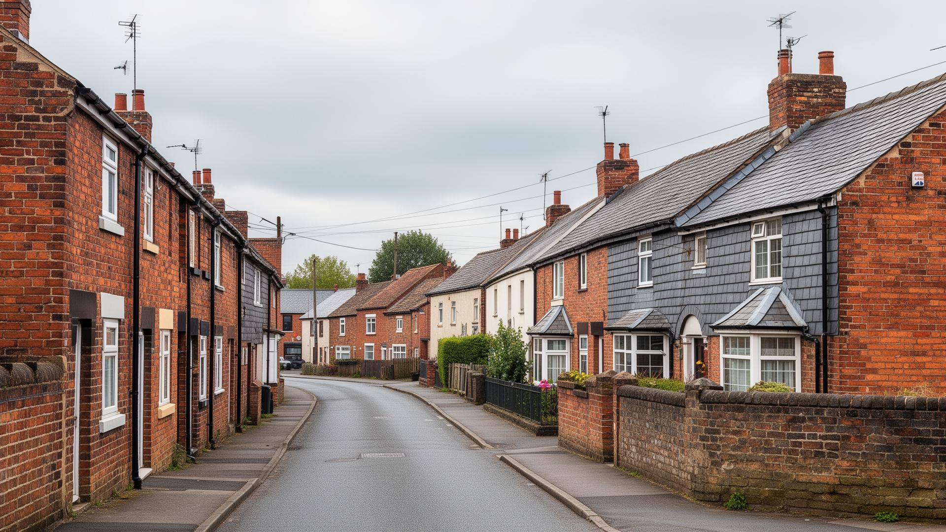 Terraced houses with slate and tile roofs in Ferryhill, County Durham