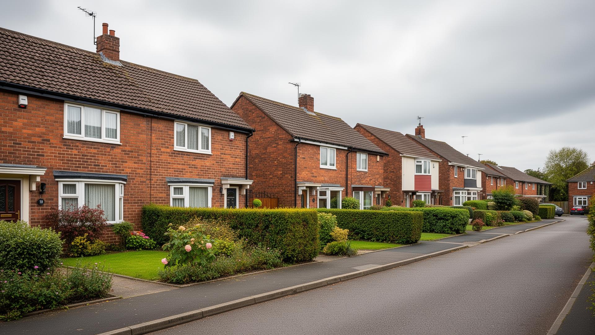 Semi-detached brick houses with tiled roofs in Houghton le Spring, County Durham